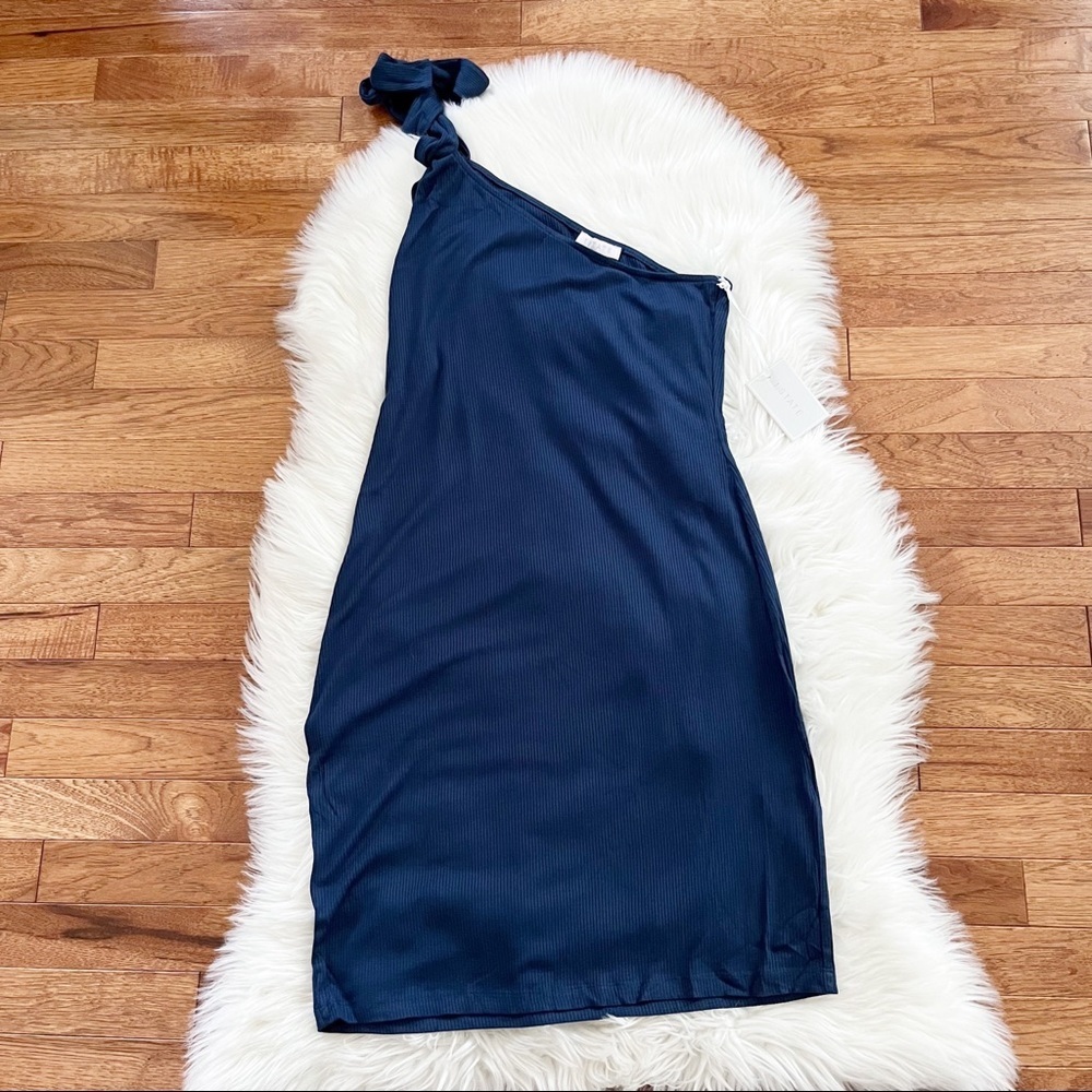 1.STATE Navy One-Shoulder Ribbed Bodycon Dress - Picture 2 of 5